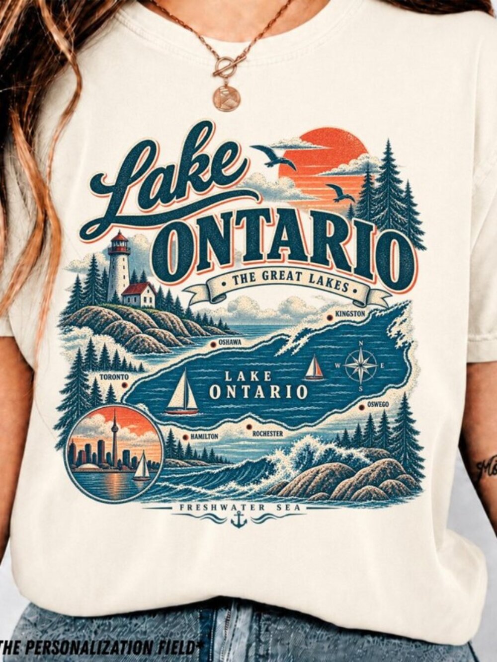 Lake Ontario Shirt, Great Lakes Map Tee, Retro Canada New York Travel T-Shirt